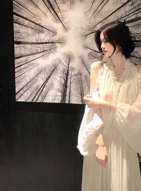 famouswang2025年夏季新款气质温柔风仙仙法式露肩长款连衣裙