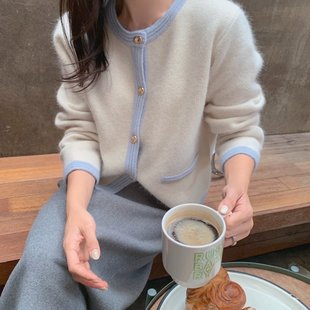 已出货尺码 撞色小香风甜美排扣针织外套 更新韩国chic秋冬新款