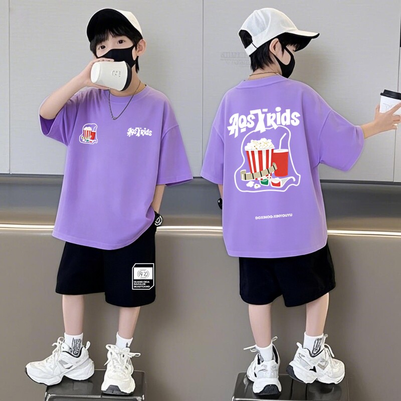 短裤男童夏装圆领潮牌纯棉印花短袖套装男夏季运动休闲两件套大童