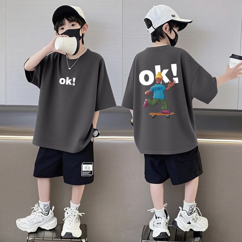 纯棉男童夏装短袖套装运动潮牌酷帅2026夏季新款儿童中大童两件套