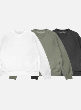 2025秋冬新款日系宽松重磅水洗阿苏特染拼接加绒圆领卫衣