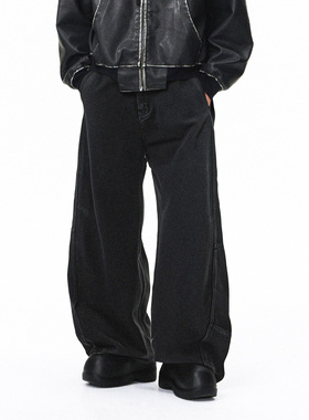 立体剪裁牛仔裤25秋季新品街头Cleanfit黑色弯刀休闲裤