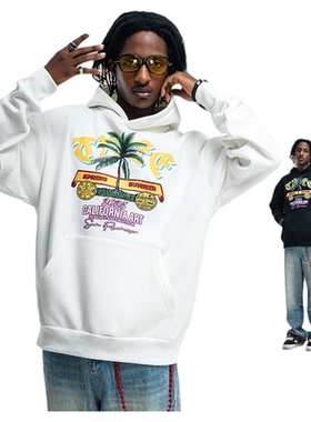 430g重磅美式潮牌卫衣连帽加绒加厚街头潮流卡通印花男女