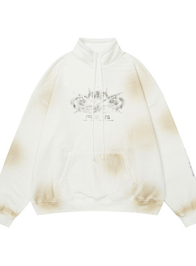 派对焦点主题印花喷绘半拉链立领卫衣