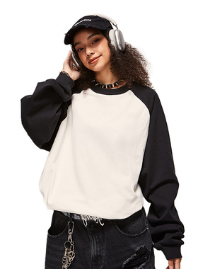 265g26s重磅撞色插肩袖长袖T恤25秋季新品打底衫上衣