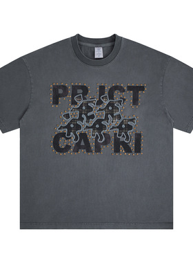 2026春夏新款美式潮牌发光烫钻字母印花圆领短袖T恤男女