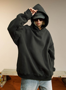侃爷同款 嘻哈风 大地纯色帽衫 暗兜设计 32支抓绒大卫衣料