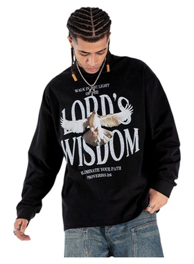lord‘s wisdom美式街头复古长袖和平鸽印花T恤男女情侣休闲上衣
