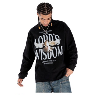 lord‘s wisdom美式街头复古长袖和平鸽印花T恤男女情侣休闲上衣