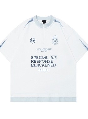 运动拼接印花T恤2025春夏新品美式复古运动拼色短袖T恤