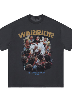 春夏新品潮牌街头嘻哈美式卡通爆炸印花短袖T恤男女