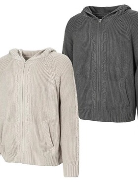 松弛感美拉德休闲拉链开衫连帽毛衣慵懒特殊纹理绞花针织衫