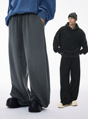 洗水弯刀卫裤25秋季新品街潮沙丘龙鳞380G纯色阔腿长裤