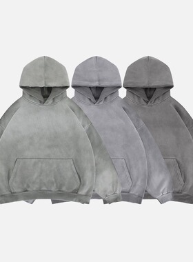 2025秋冬新款潮牌重磅水洗加绒连帽卫衣喷色渐变外套