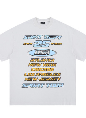 春夏新品潮牌高街美式复古水洗字母印花圆领短袖T恤