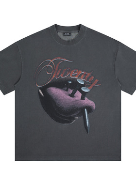 2026春夏新款美式潮牌街头印花水洗做旧复古短袖男女T恤