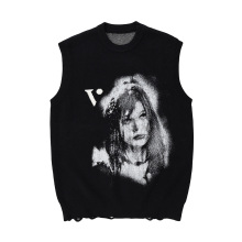 PRINTED VEST SWEATER 人像印花坎肩马甲背心毛衣 黑色 FIGURE