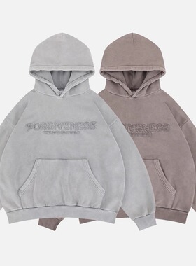 2025秋冬新款美式复古流苏刺绣字母简约百搭连帽卫衣男