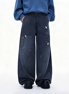 手工泼漆洗水伐木裤25秋冬新品复古褪色纯棉工装休闲裤