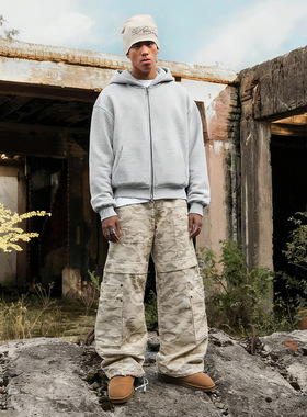 摇粒绒连帽外套25冬季美式街头抓绒加绒拉链卫衣男女