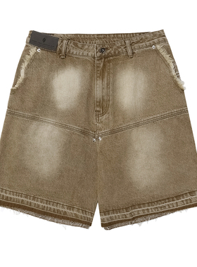 毛边设计拉链飘带装饰复古褪色洗水牛仔裤