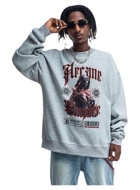 卫衣男加绒加厚潮牌石膏修女印花宽松套头