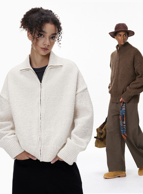 老钱立领毛衣外套25冬季新品美式复古复古保暖针织外套