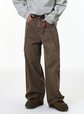 洗水工装裤25秋季新品美式街头毛边做旧破坏风休闲裤男