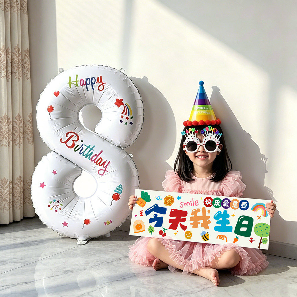 生日布置场景装饰男女童数字8岁气球儿童5快乐仪式感道具男孩女孩