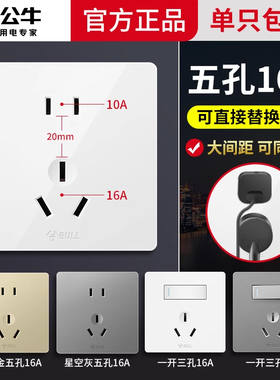 公牛电源插座两孔10a加三孔16a安空调专用大功率面板多孔插旗舰