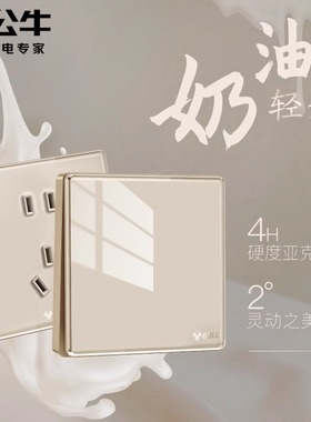 公牛亚克力开关插座玻璃面板五孔86型墙壁开关面板家用奶油风G62