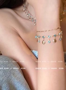 轻奢小众超闪流苏锆石项链女高级感百搭气质双层叠戴锁骨链手链