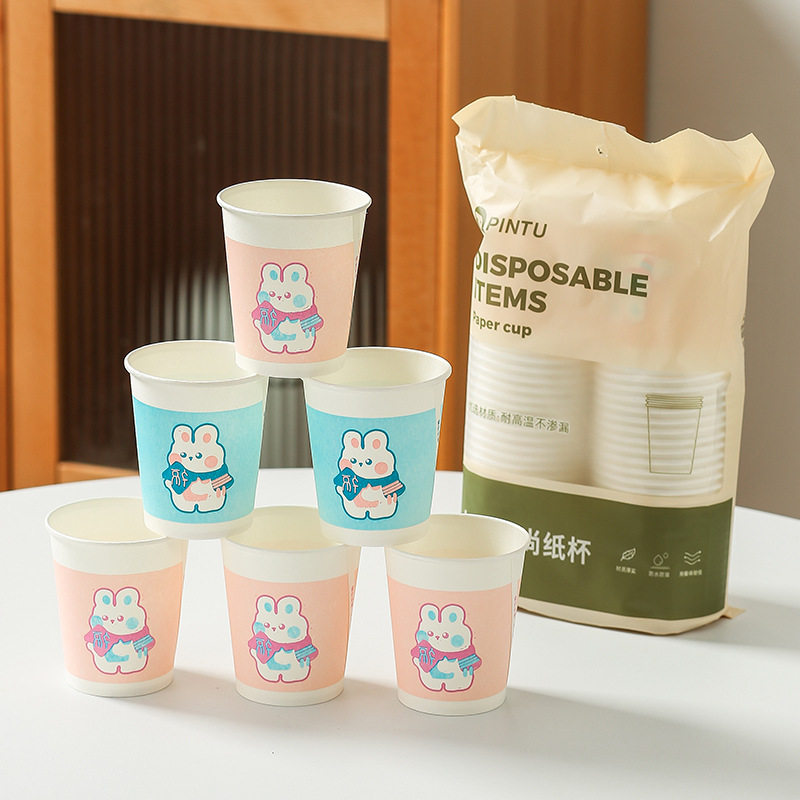创意一次性纸杯50只装家用可爱水杯奶茶咖啡可乐彩色杯子加厚防烫