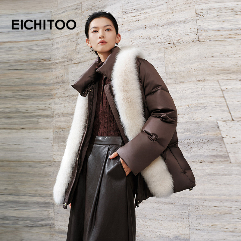 爱居兔缎面轻奢感羽绒服2025年冬季新款女高级气质中长款冬外套