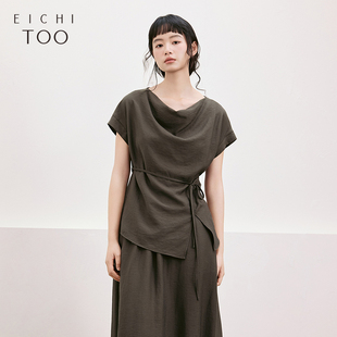 爱居兔含亚麻设计感雪纺女2025年夏季新款通勤收腰荡领衬衫上衣