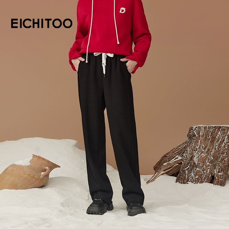 爱居兔经典黑色休闲裤2025年冬季新款遮肉显瘦时尚舒适阔腿裤