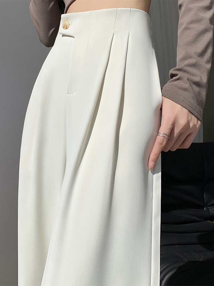白色直筒西装裤女秋冬2024新款高腰宽松显瘦小个子垂感窄版阔腿裤