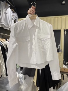 设计感小众韩版 白色衬衫 夏季 垫肩衬衣高级感短款 女士2024新款 上衣