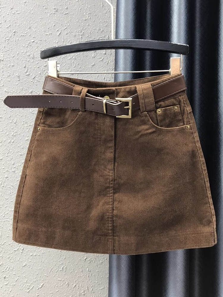咖色半身裙女2025春秋新款高腰遮胯显瘦小个子防走光a字包臀短裙
