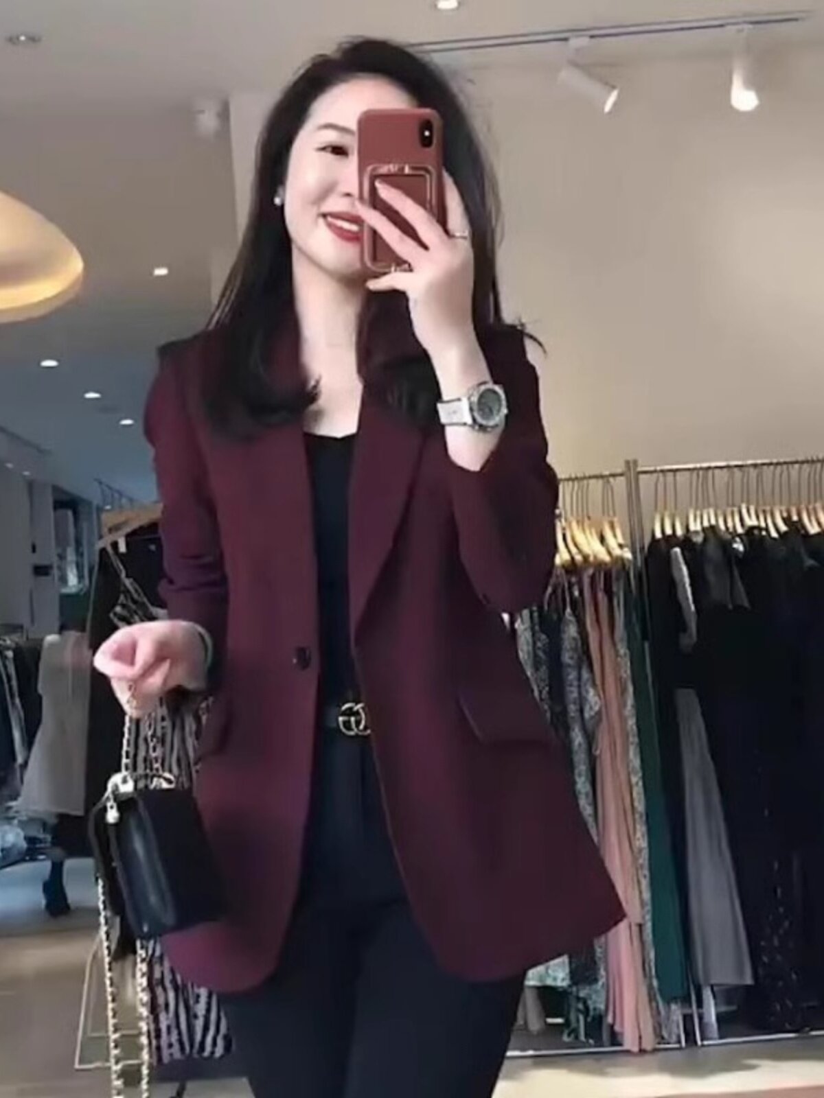 酒红色西装外套女2025秋季新款高级感小个子宽松大码职业西服上衣