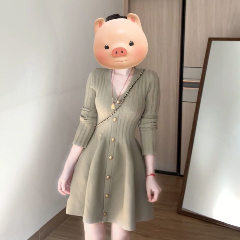 御姐气质v领针织长袖连衣裙早春季2025新款温柔韩系穿搭收腰短裙,女装/女士精品,连衣裙,淘宝优惠券,粉丝福利购,淘宝优惠卷