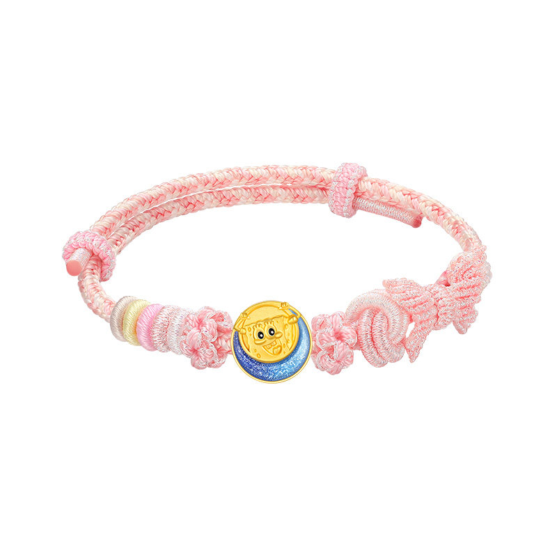 vana足金海绵宝宝月亮串珠黄金手绳24k纯金首饰生日礼物送女友