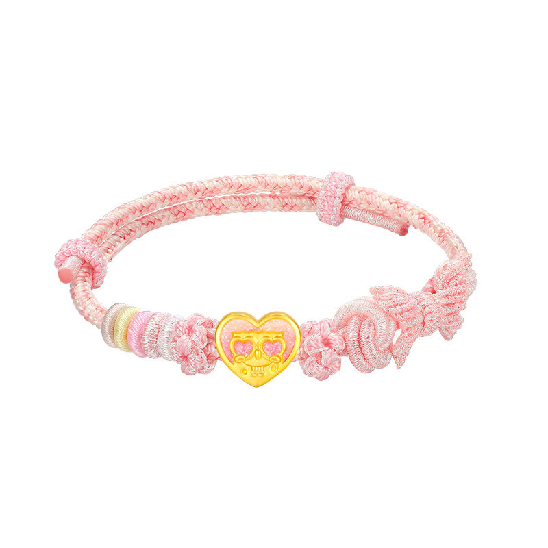 vana足金海绵宝宝心花串珠黄金手绳24k纯金首饰生日礼物送女友