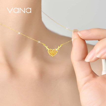 vana5G黄金一鹿有你项链999足金吊坠纯金生日礼物送女朋友颈饰