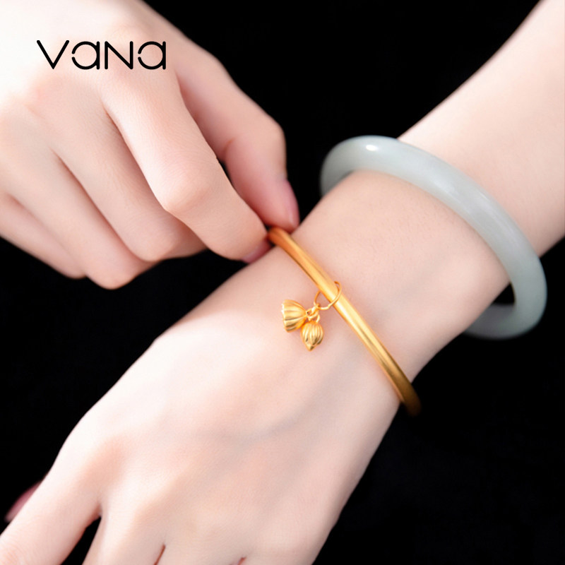 vana黄金手镯足金手链女传承古法素圈金镯子生日礼物送女友