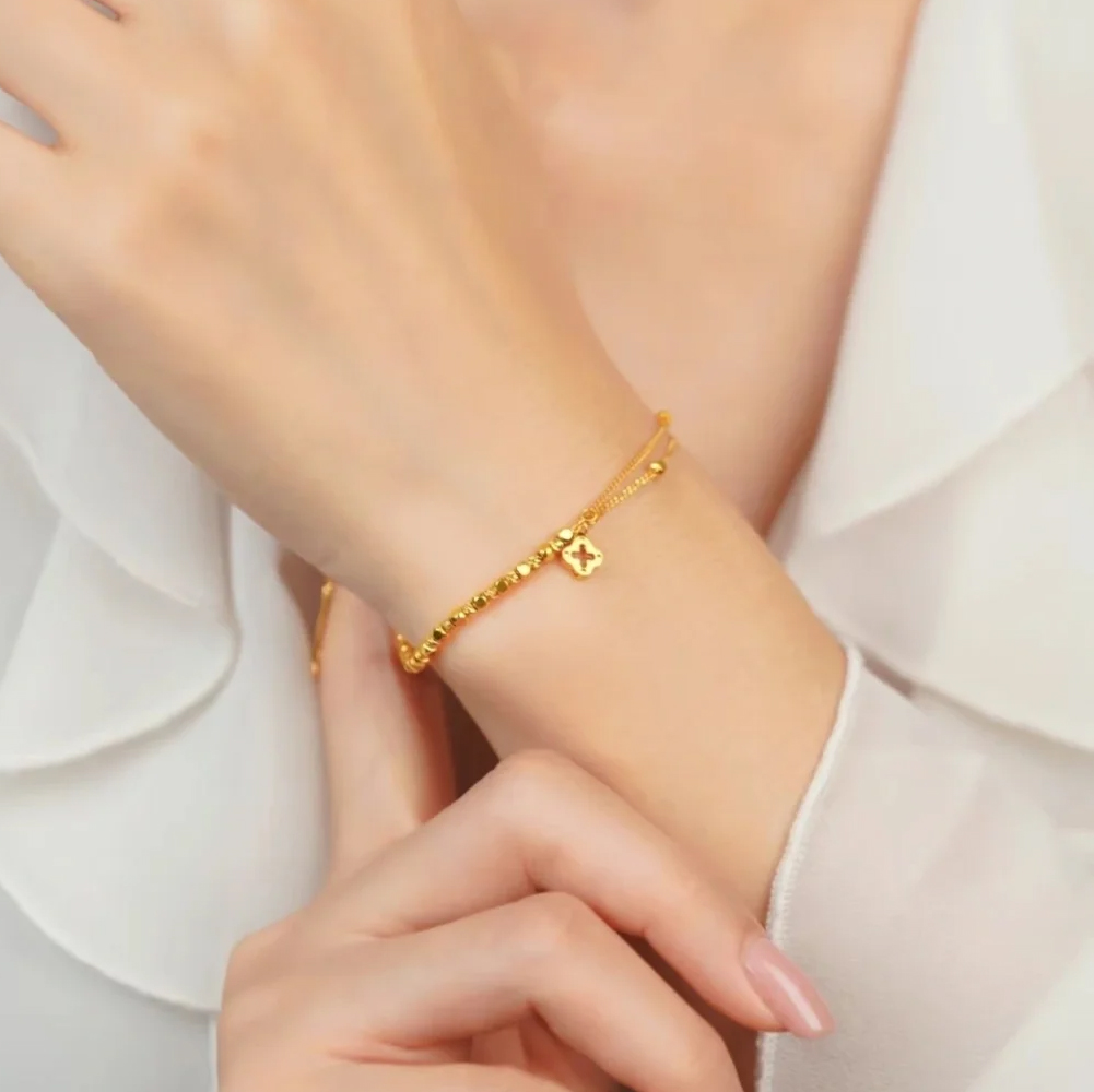 vana足金999四叶草蹦迪手链女款