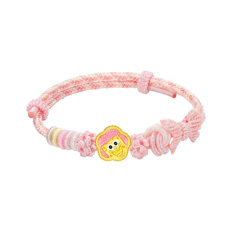 vana足金海绵宝宝花型串珠黄金手绳24k纯金首饰生日礼物送女友