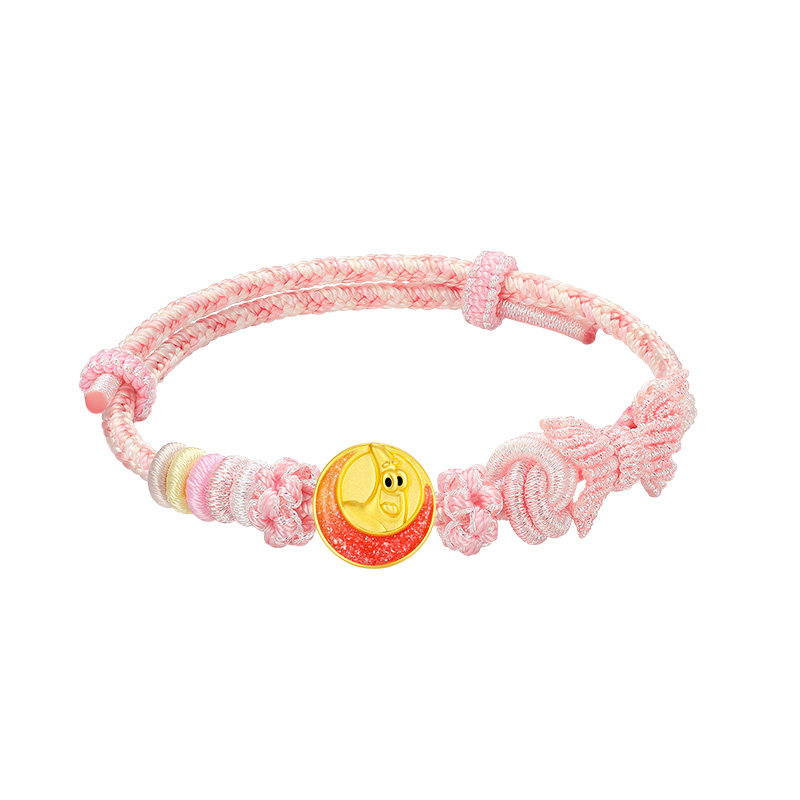 vana足金海绵宝宝派大星弯月串珠黄金手绳纯金首饰生日礼物送女友