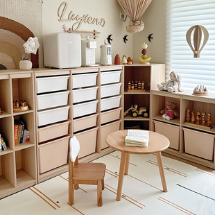 格林之语ins风实木儿童玩具收纳柜宝宝绘本架拐角储物书架组合柜