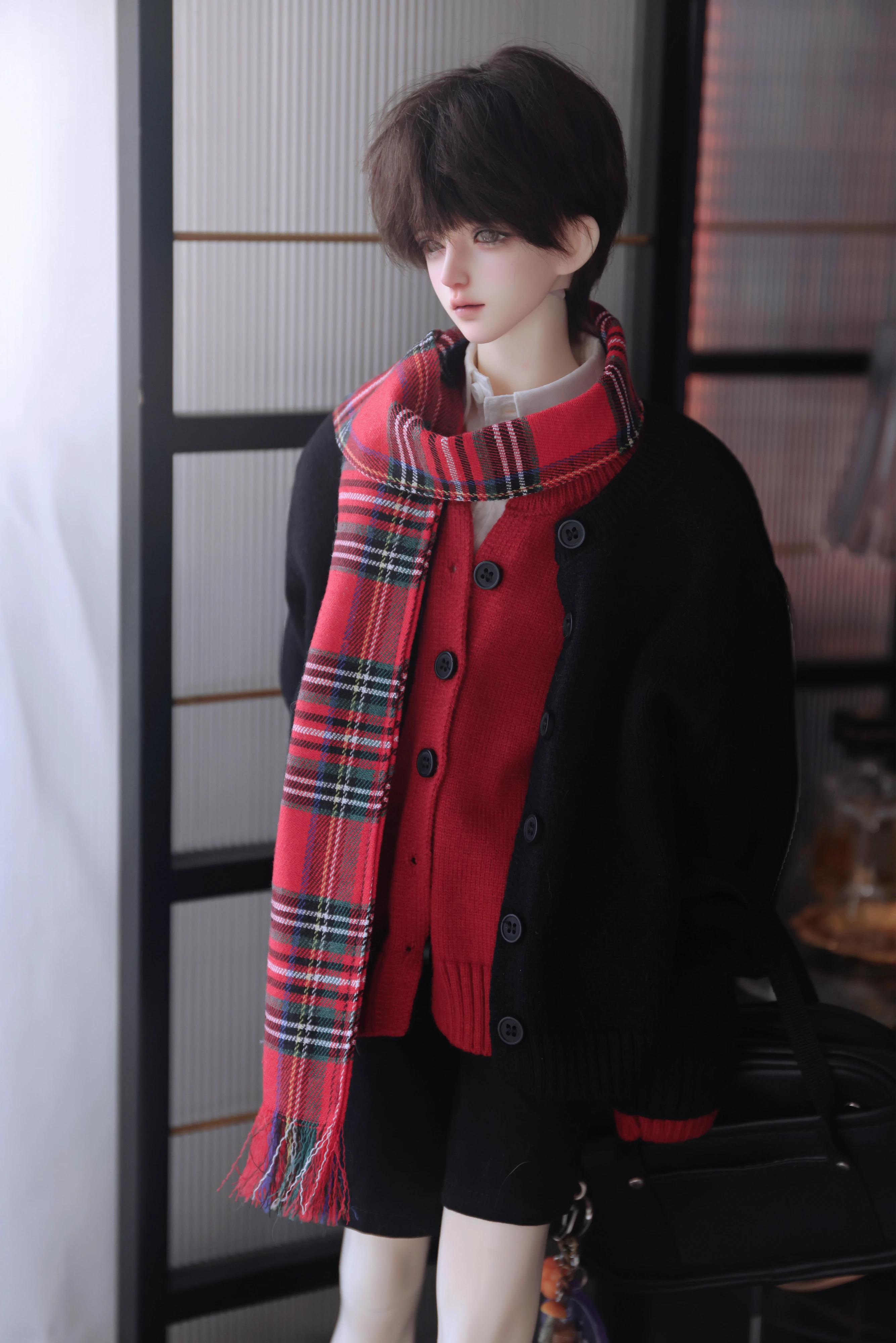 BJD娃衣圣诞新年红格子围巾围脖 3分大女 68-75-77叔通用围巾
